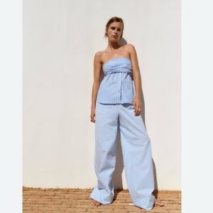 Zara Strapless Striped Poplin Blouse